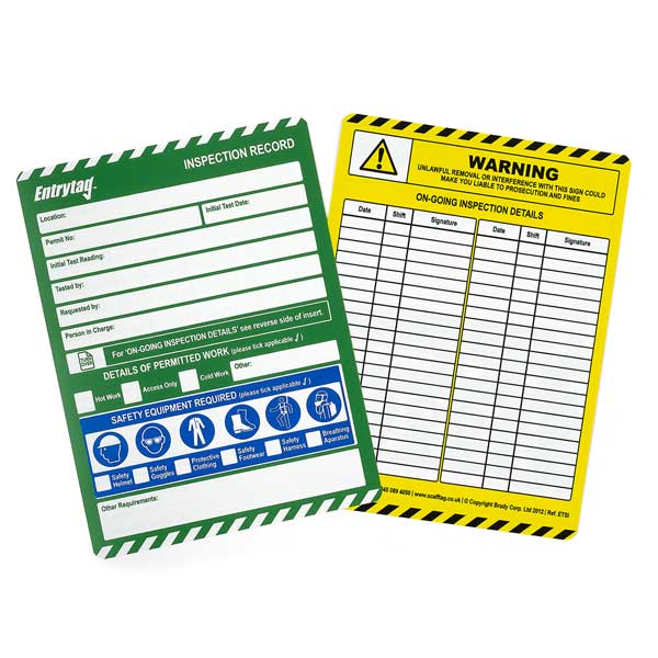 Brady Entrytag Inserts Inspection Record 144mm x 193mm 10 Pack