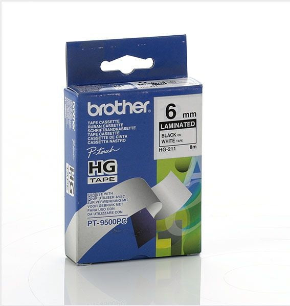 Brother HG-211 - 6mm Black on White Laminated High Grade Tape - Labelzone
