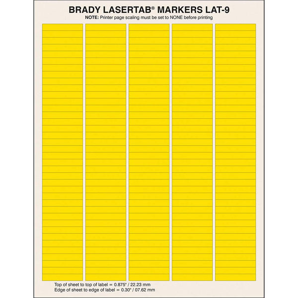 Brady LaserTab Laser Printable Labels 38.10 mm x 6.35 mm - LAT-9-747-10-YL