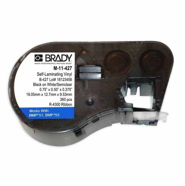 M-11-427 Brady Self-Laminating Vinyl Black on White-Semi Clear - Labelzone