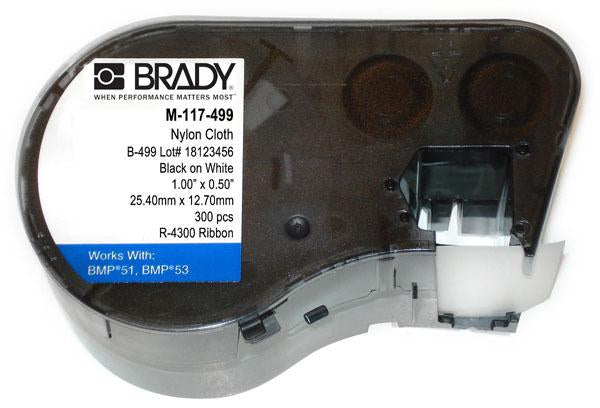 M-117-499 Brady Nylon Cloth Black on White For BMP51-BMP51 BMP53 Printers