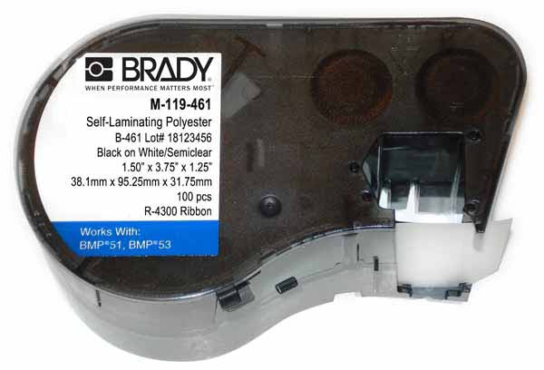 M-119-461 Brady Self-Laminating Polyester Black on White-Semiclear For BMP51-BMP53 Printers - Labelzone