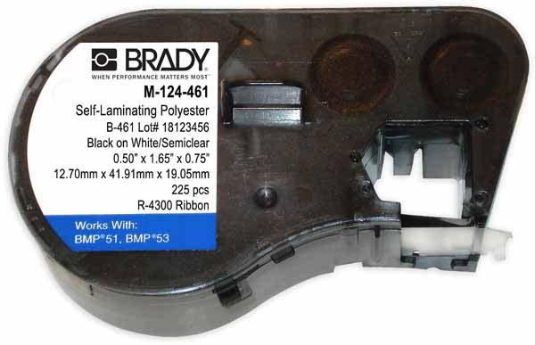 M-124-461 Brady Self-Laminating Polyester Black on White-Semiclear For BMP51-BMP51 BMP53 Printers