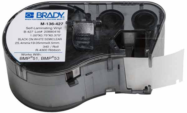 M-136-427 Brady Self-Laminating Vinyl Black on White - Labelzone