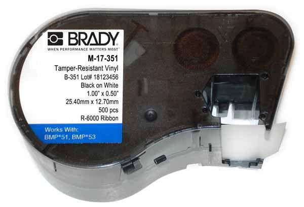 M-17-351 Brady Tamper Resistant Vinyl Black on White For BMP51-BMP51 BMP53 Printers