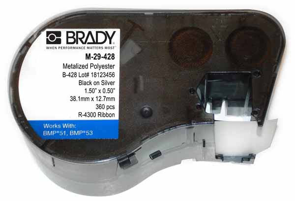 M-29-428 Brady Silver Metalized Polyester Black on Silver For BMP51-BMP53 Printers - Labelzone