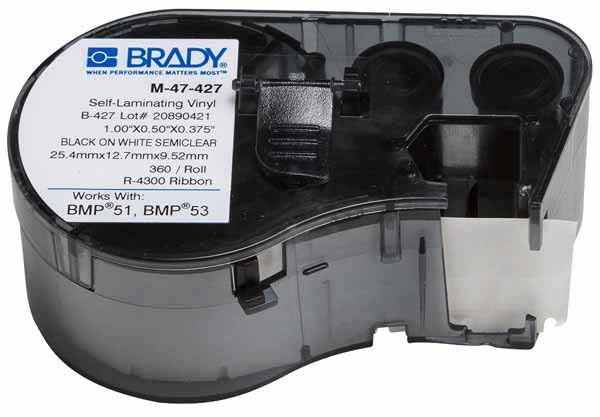 M-47-427 Brady Self-Laminating Vinyl Black on White - Labelzone
