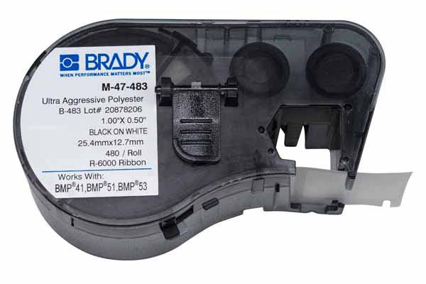 M-47-483 Brady Ultra Aggressive Polyester Black on White - Labelzone