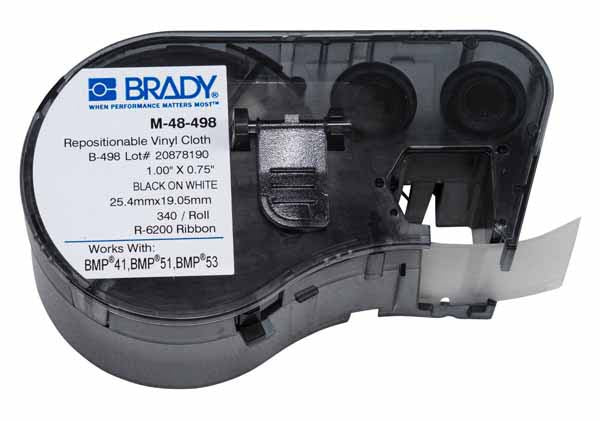 M-48-498 Brady Repositionable Vinyl Cloth Black on White - Labelzone