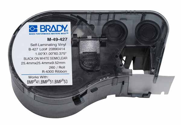 M-49-427 Brady Self-Laminating Vinyl Black on White - Labelzone