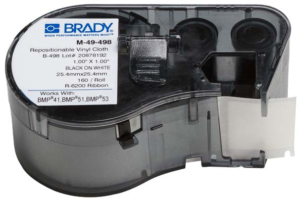 M-49-498 Brady Repositionable Vinyl Cloth Black on White - Labelzone