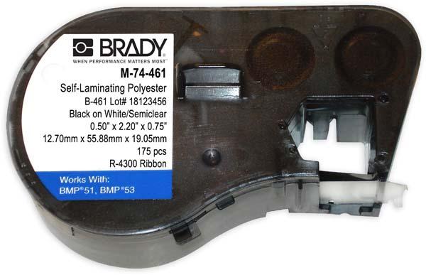 M-74-461 Brady Self-Laminating Polyester Black on White-Semiclear For BMP51-BMP51 BMP53 Printers