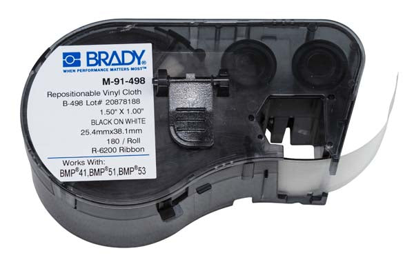 M-91-498 Brady Repositionable Vinyl Cloth Black on White - Labelzone