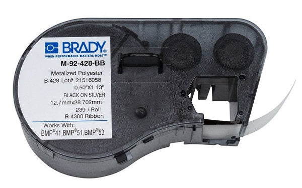 M-92-428-BB Brady Silver Metalized Polyester Black on Silver - Labelzone