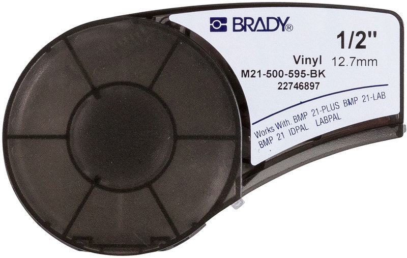 M21-500-595-BK Brady BMP21 White on Black Vinyl Label Tape - Labelzone