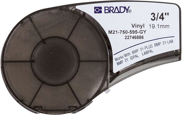 M21-750-595-GY Brady BMP21 Black on Grey Vinyl Label Tape - Labelzone