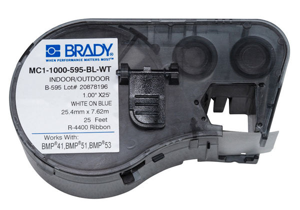 Brady MC1-1000-595-BL-WT White on Blue Indoor-Outdoor Vinyl 25.40mm -131606 - Labelzone