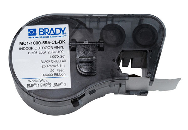 Brady MC1-1000-595-CL-BK Black on Clear Indoor-Outdoor Vinyl 25.40mm -131597 - Labelzone