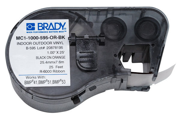 Brady MC1-1000-595-OR-BK Black on Orange Indoor-Outdoor Vinyl 25.40mm -131593 - Labelzone