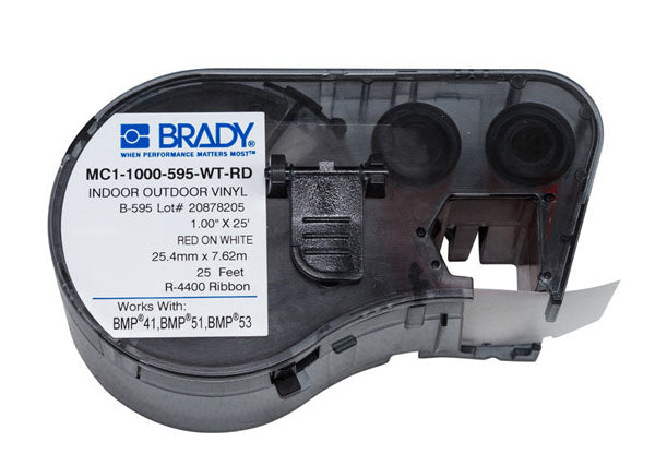 Brady MC1-1000-595-WT-RD Red on White Indoor-Outdoor Vinyl 25.40mm -131604 - Labelzone