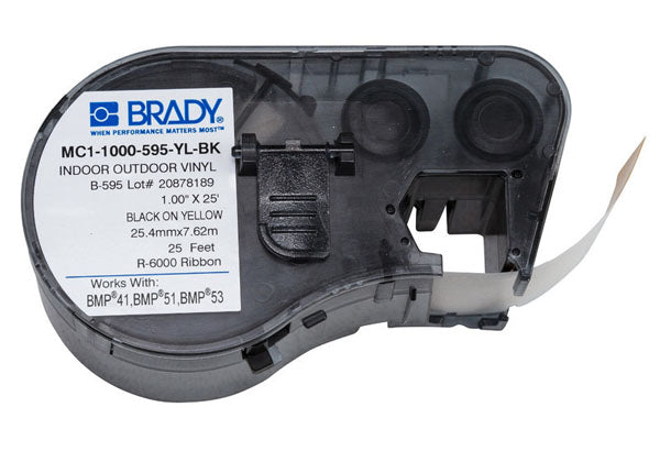 Brady MC1-1000-595-YL-BK Black on Yellow Indoor-Outdoor Vinyl 25.40mm -131583 - Labelzone