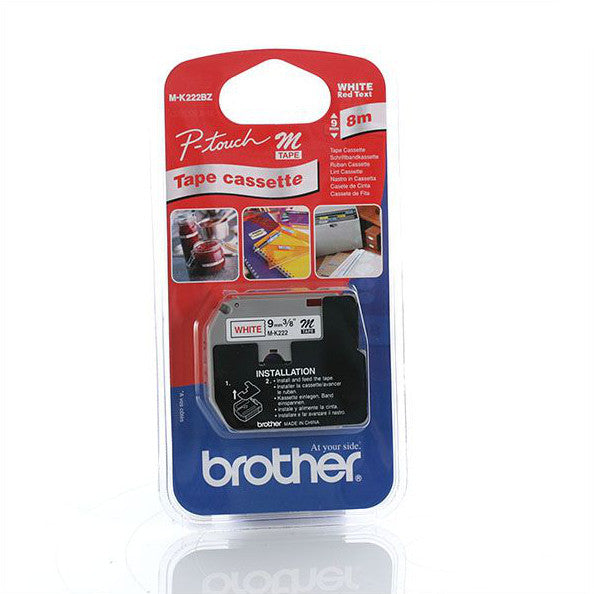 Brother MK-222BZ - 9mm Red on White Brother M Tape - Labelzone