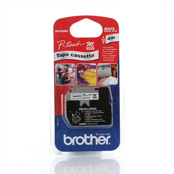 Brother MK-231SBZ -12mm Black on White Brother M Tape (4m long) - Labelzone