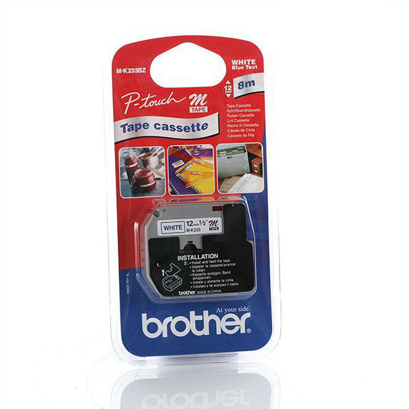 Brother MK-233BZ - 12mm Blue on White Brother M Tape - Labelzone