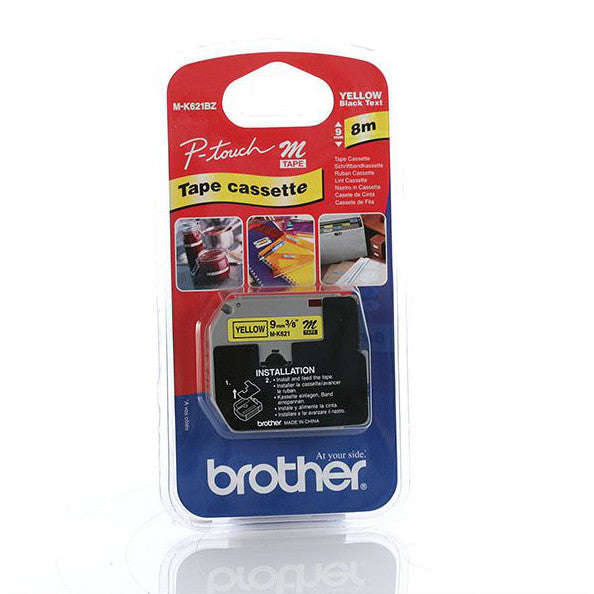Brother MK-621BZ - 9mm Black on Yellow Brother M Tape - Labelzone