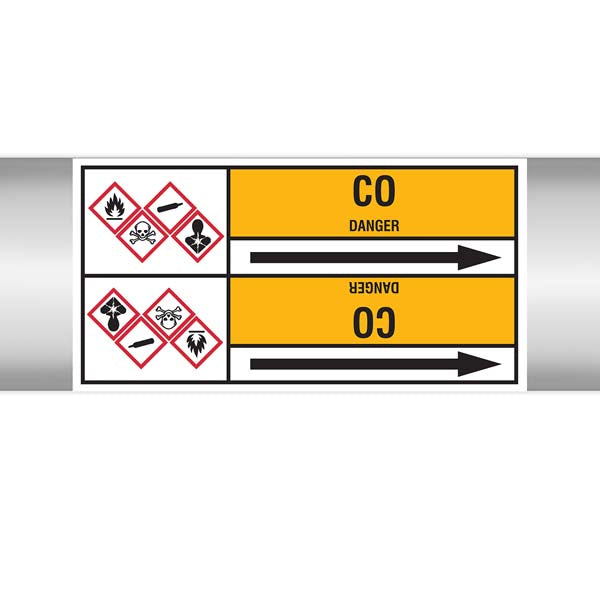 N007431 Brady Black on Yellow CO Clp Pipe Marker On Roll