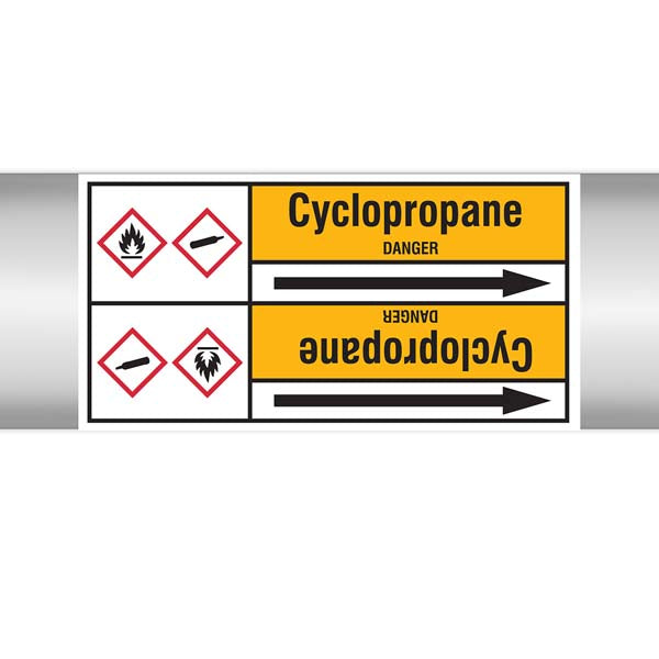 N007462 Brady Black on Yellow Cyclopropane Clp Pipe Marker On Roll