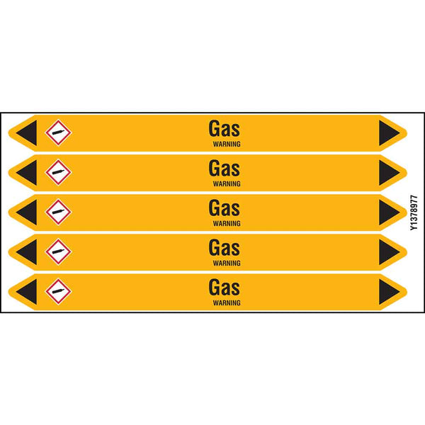 N007511 Brady Black on Yellow Gas Clp Pipe Marker On Card