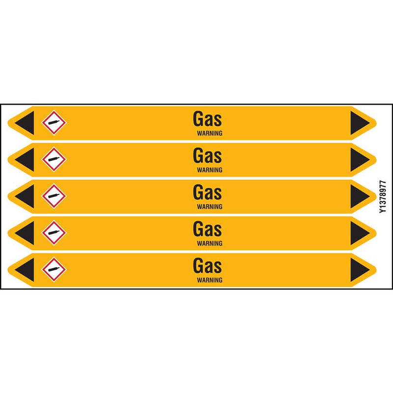 N007511 Brady Black on Yellow Gas Clp Pipe Marker On Card
