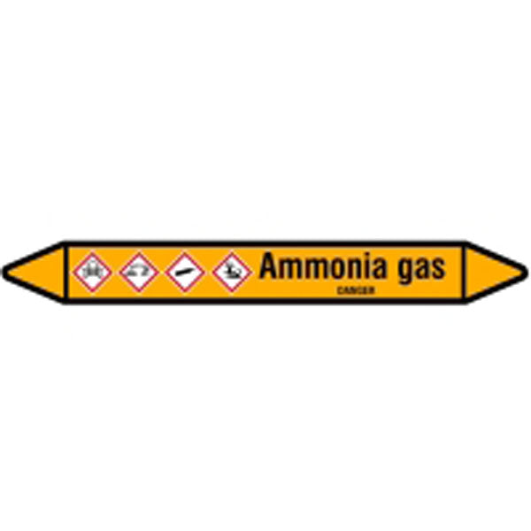 N007539 Brady Black on Yellow Ammonia gas Clp Pipe Marker On Card