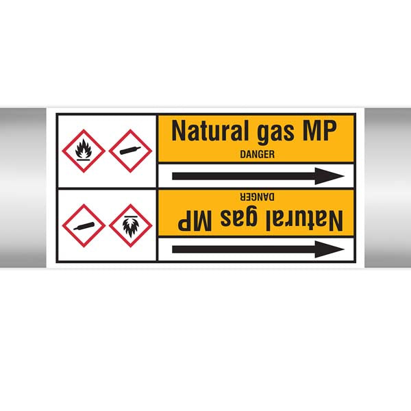 N007614 Brady Black on Yellow Natural gas MP Clp Pipe Marker On Roll