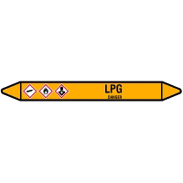 N007625 Brady Black on Yellow LPG Clp Pipe Marker On Card