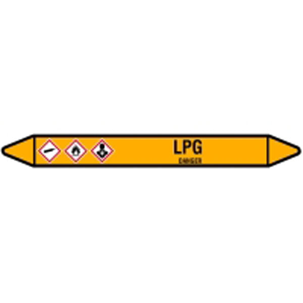 N007627 Brady Black on Yellow LPG Clp Pipe Marker On Card