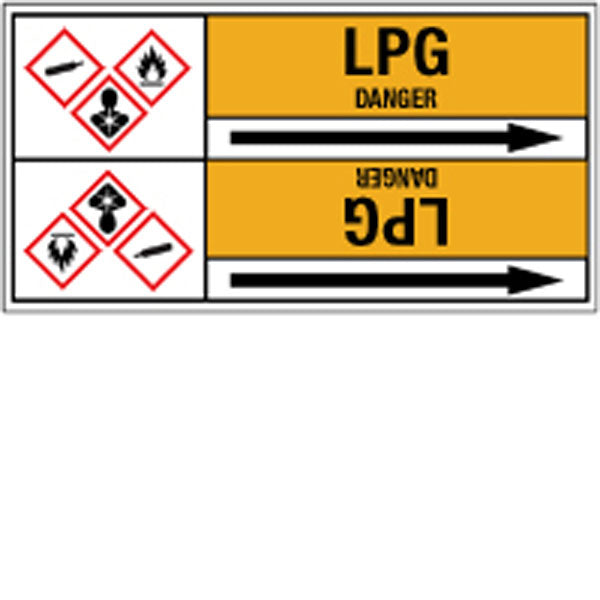 N007629 Brady Black on Yellow LPG Clp Pipe Marker On Roll