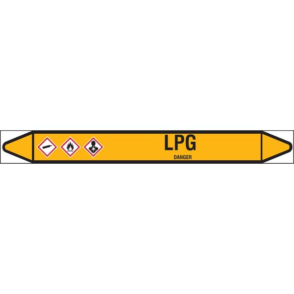 N007633 Brady Black on Yellow LPG Clp Pipe Marker On Roll