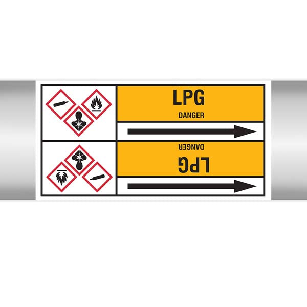N007634 Brady Black on Yellow LPG Clp Pipe Marker On Roll