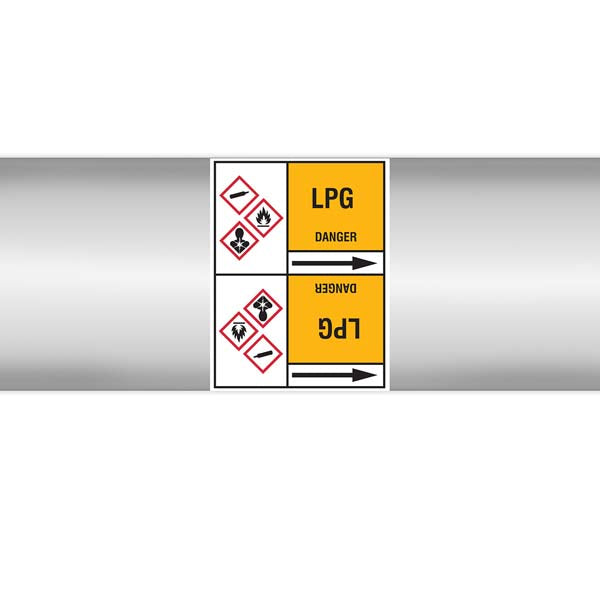 N007635 Brady Black on Yellow LPG Clp Pipe Marker On Roll
