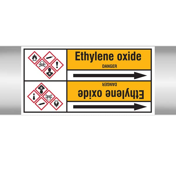 N007729 Brady Black on Yellow Ethylene oxide Clp Pipe Marker On Roll