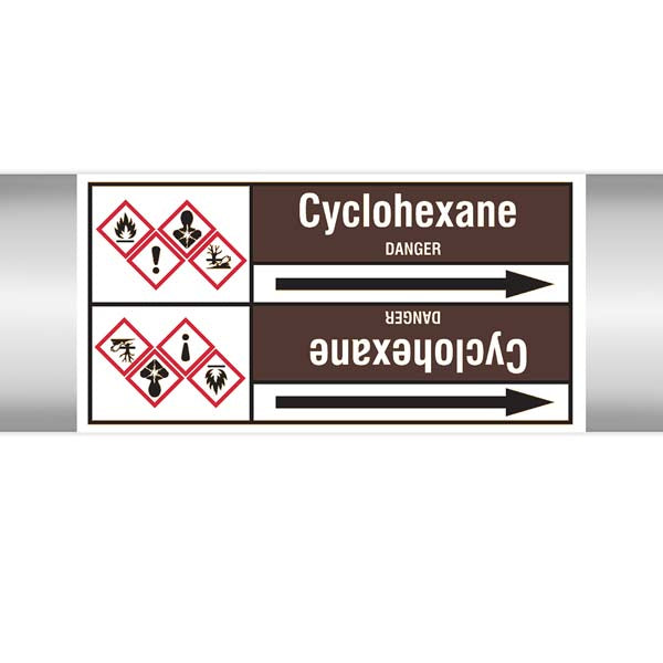 N007897 Brady White on Brown Cyclohexane Clp Pipe Marker On Roll