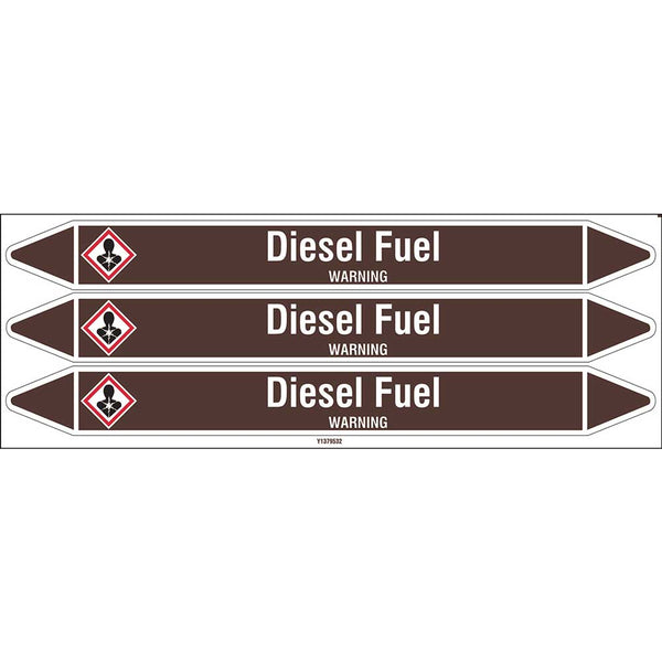 N008056 Brady White on Brown Diesel Fuel Clp Pipe Marker On Card