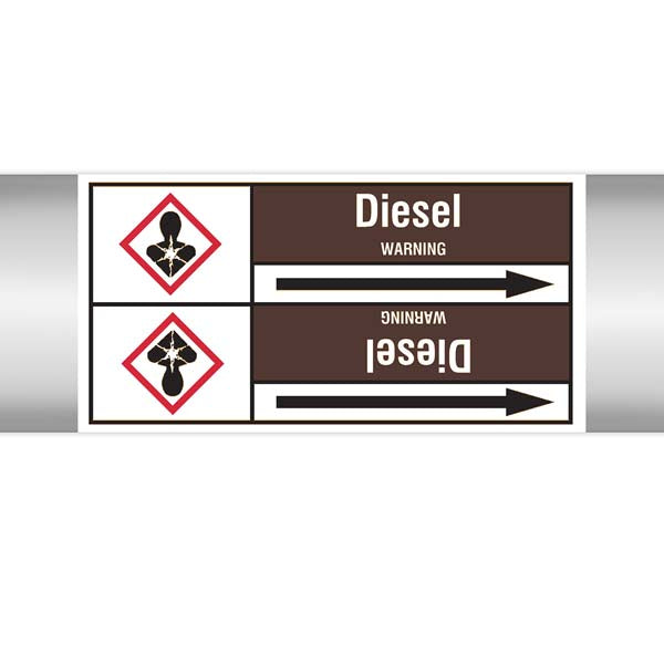 N008074 Brady White on Brown Diesel Clp Pipe Marker On Roll