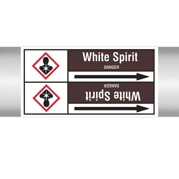 N008281 Brady White on Brown White Spirit Clp Pipe Marker On Roll