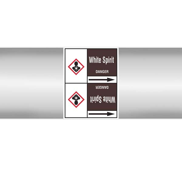 N008282 Brady White on Brown White Spirit Clp Pipe Marker On Roll