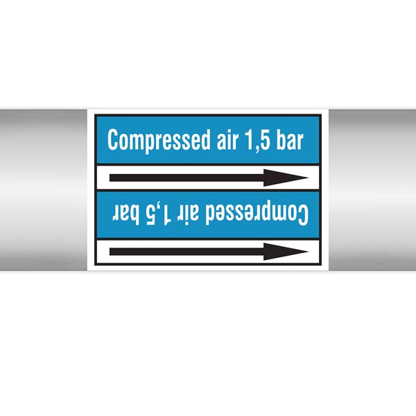 N008346 Brady White on Blue Compressed air 1.5 bar Clp Pipe Marker On Roll