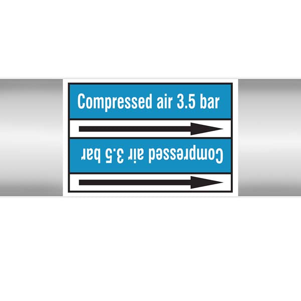 N008355 Brady White on Blue Compressed air 3.5 bar Clp Pipe Marker On Roll