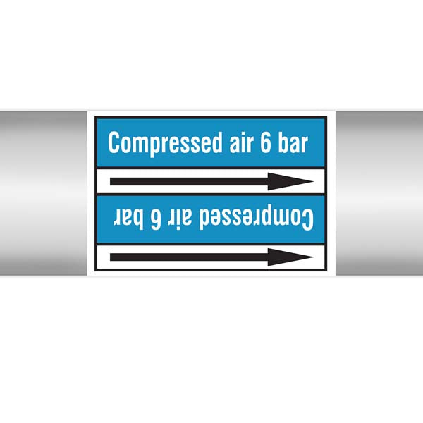 N008364 Brady White on Blue Compressed air 6 bar Clp Pipe Marker On Roll